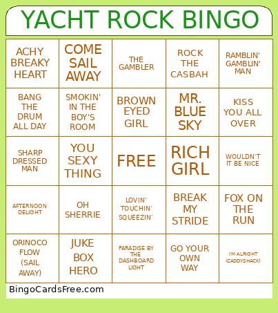 YACHT ROCK Bingo Card