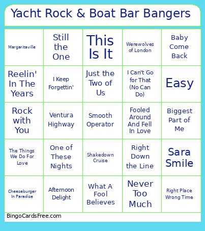 Yacht Rock & Boat Bar Bangers Bingo Card