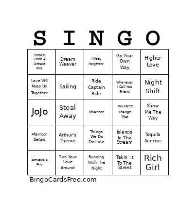 Yacht Rock V01 Bingo Card