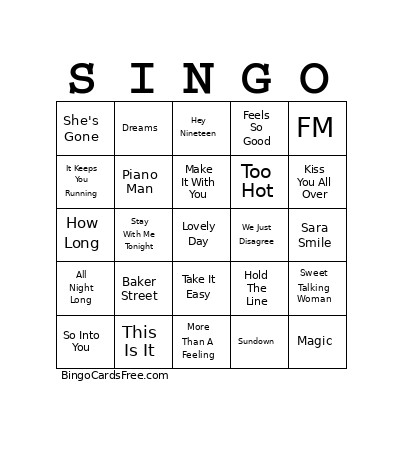 Yacht Rock V02 Bingo Card