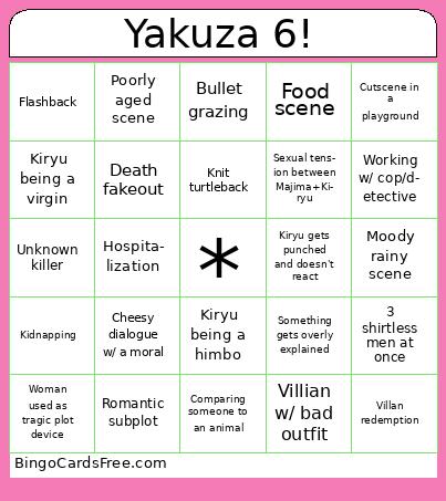 yakozy bingo 2 Cards Free Pdf Printable Game, Title: Yakuza 6!