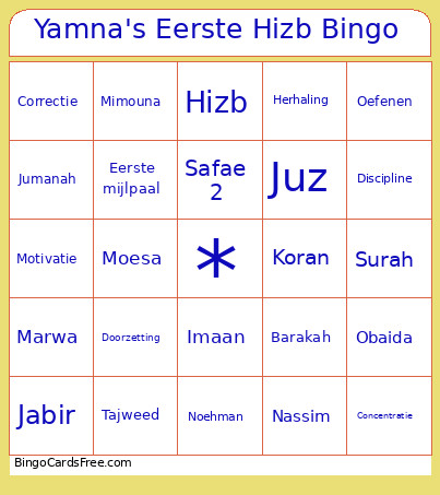 Yamna's Eerste Hizb Bingo Card