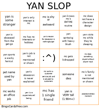 YANDERE GAME Bingo Card