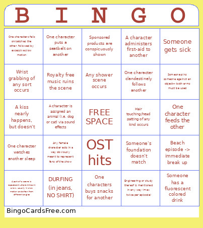 Yaoi! Bingo Card