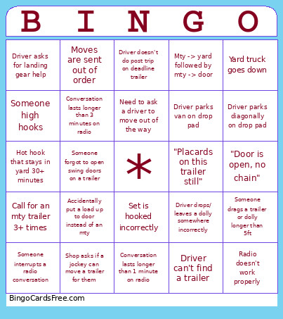 Yard Bingo Card