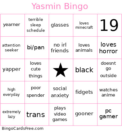 Yasmin Bingo Card