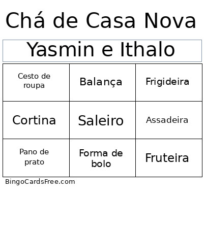 Yasmin E Ithalo Bingo Card
