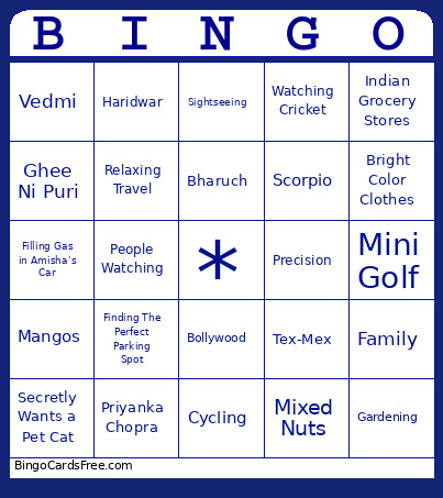 Yatish's 60th Birthday Bingo Card