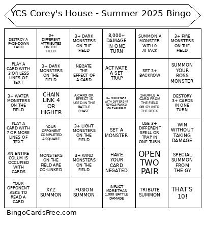YCS Corey's House - Summer 2025 Bingo