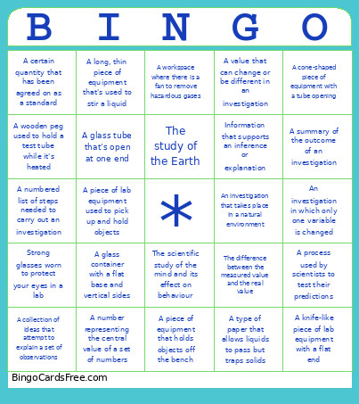 Year 7 Scientific Method Bingo Card