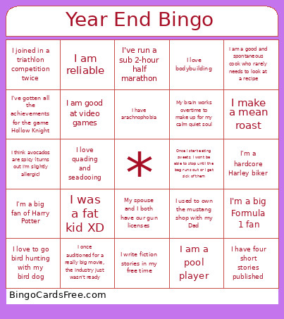 Year End Bingo Card