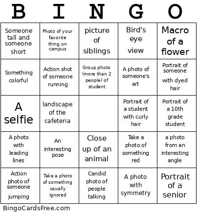 Yearbook Bingo Card