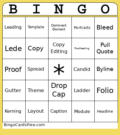Yearbook Vocabulary Bingo Card