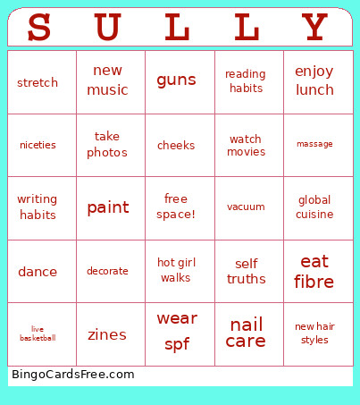 Yearly Bingo Card