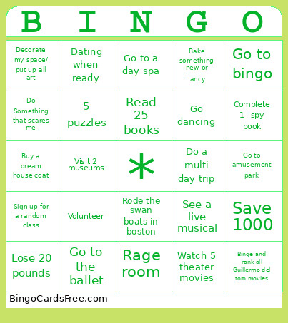 Yearly Bingo Card