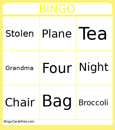 Yellow Masquerade Bingo Card
