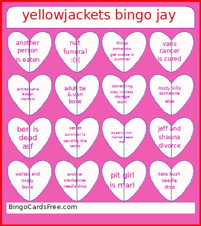 Yellowjackets Jay Bingo Card