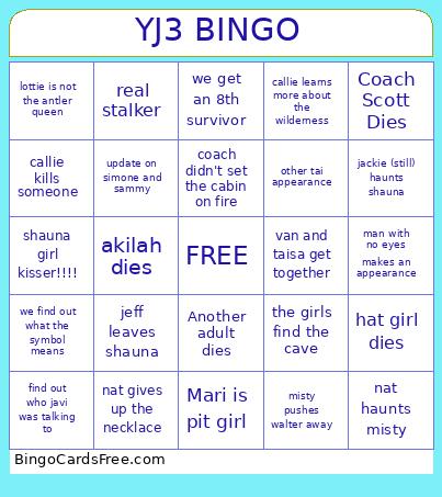 YellowJackets Season Three Bingo Cards Free Pdf Printable Game, Title: YJ3 BINGO