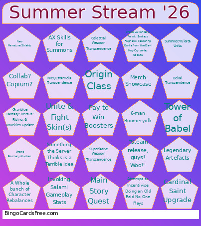 Yggdrasil Summer Stream '26 Bingo Card
