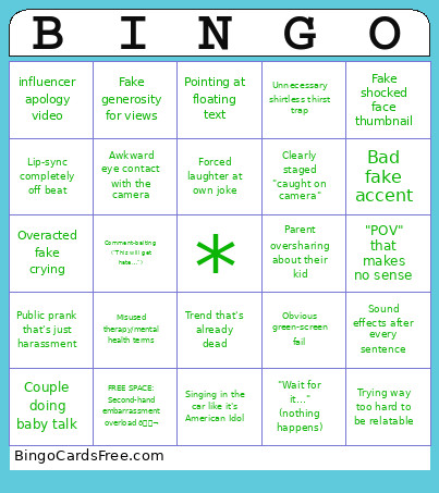 Yikers Bingo Card