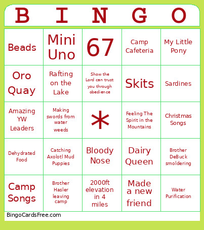 YM Camp Bingo Card