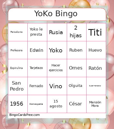 YoKo Bingo Card