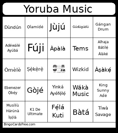 Yoruba Music Bingo Card