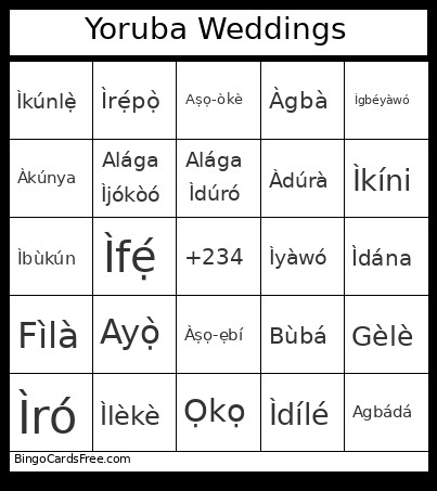 Yoruba Weddings Bingo Card
