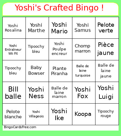 Yoshi's Crafted ! Bingo Card