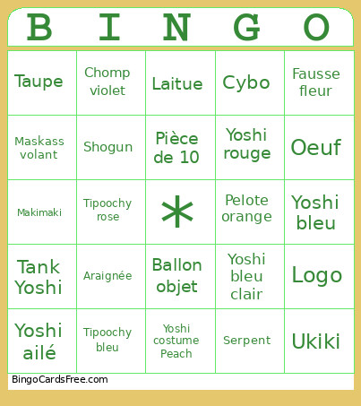 Yoshi's Crafted Bingo Card
