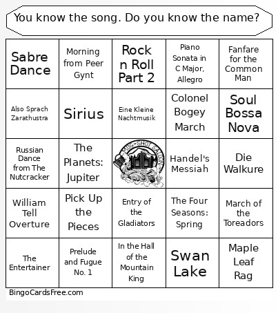 You Know The Song. Do You Know The Name? Bingo Card