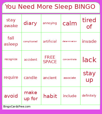 You Need More Sleep Bingo Card