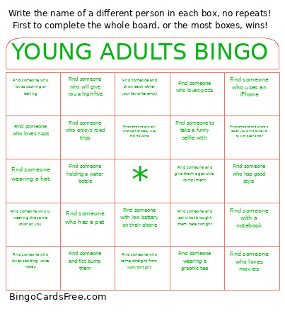 YOUNG ADULTS Bingo Card