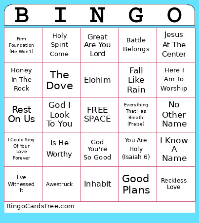 Young Adults Worship Bingo Card
