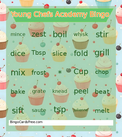 Young Chefs Academy Bingo Card