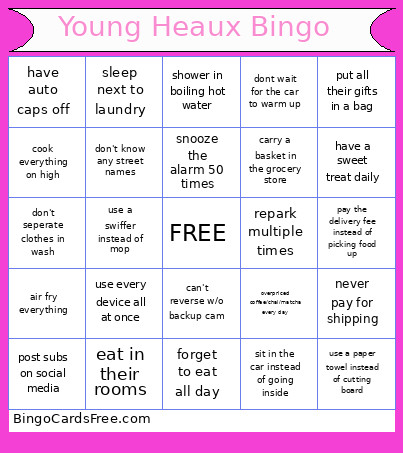 Young Heaux Bingo Card