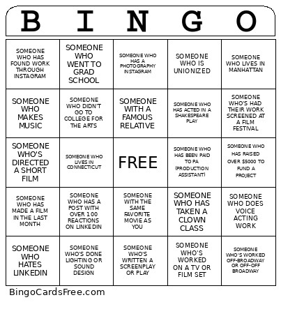 Young Professionals In Entertainment Bingo Card
