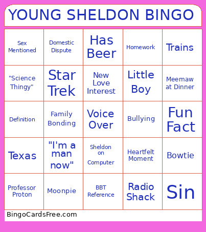 Young Sheldon Bingo Card