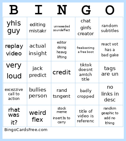 Your Name Is Fuck Bingo Card