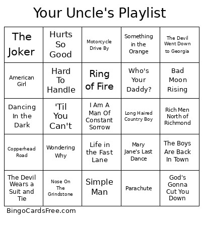 Your Uncle's Playlist Singo Bingo Card