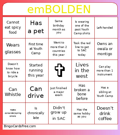 Youth Camp '26 Bingo Card