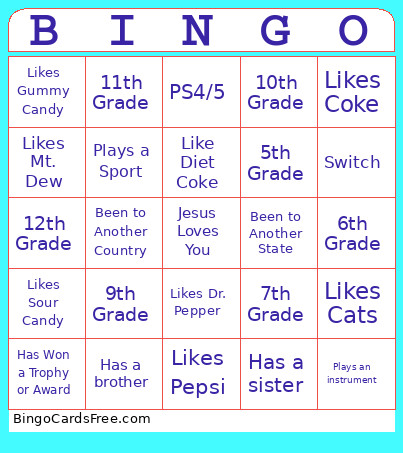 Youth Group Bingo Card