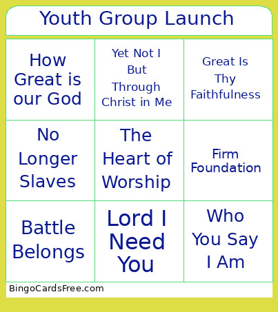 Youth Group Launch Bingo Card