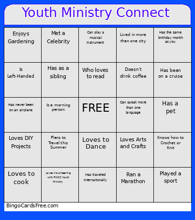 Youth Ministry Connect Bingo Card