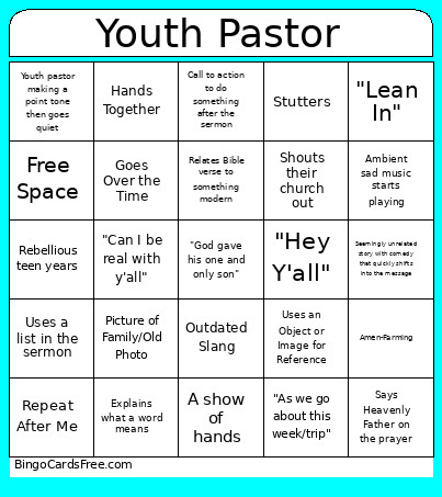 Youth Pastor Sermon Bingo Card