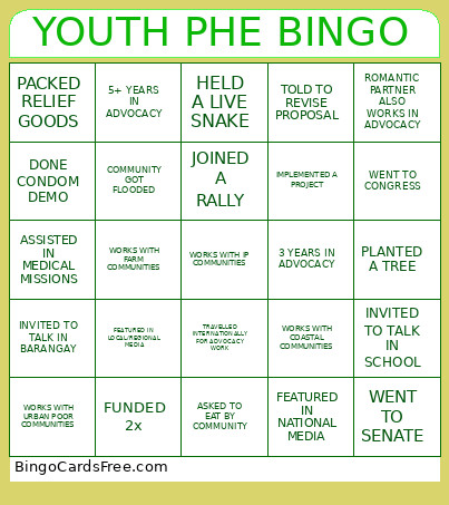 Youth PHE Bingo Card
