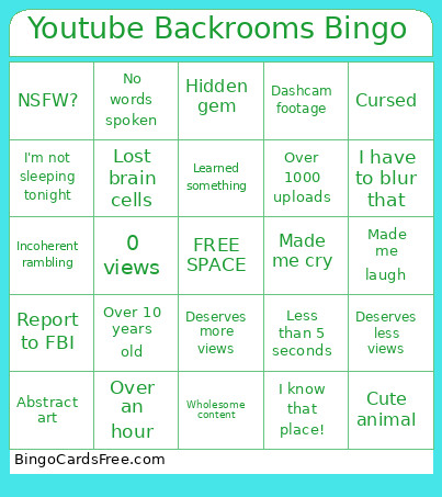 Youtube Backrooms Bingo Card