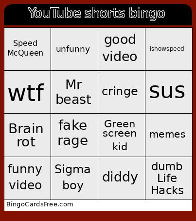 YouTube shorts bingo
