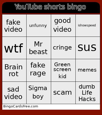 YouTube shorts bingo