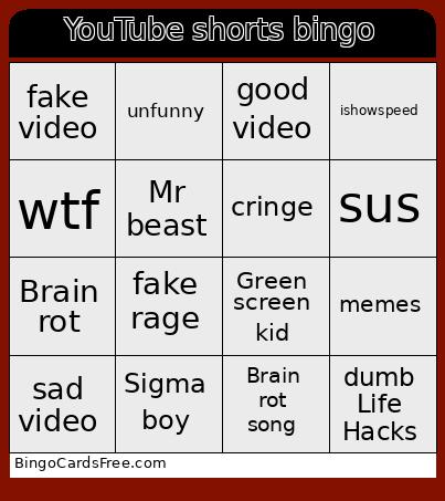 YouTube shorts bingo
